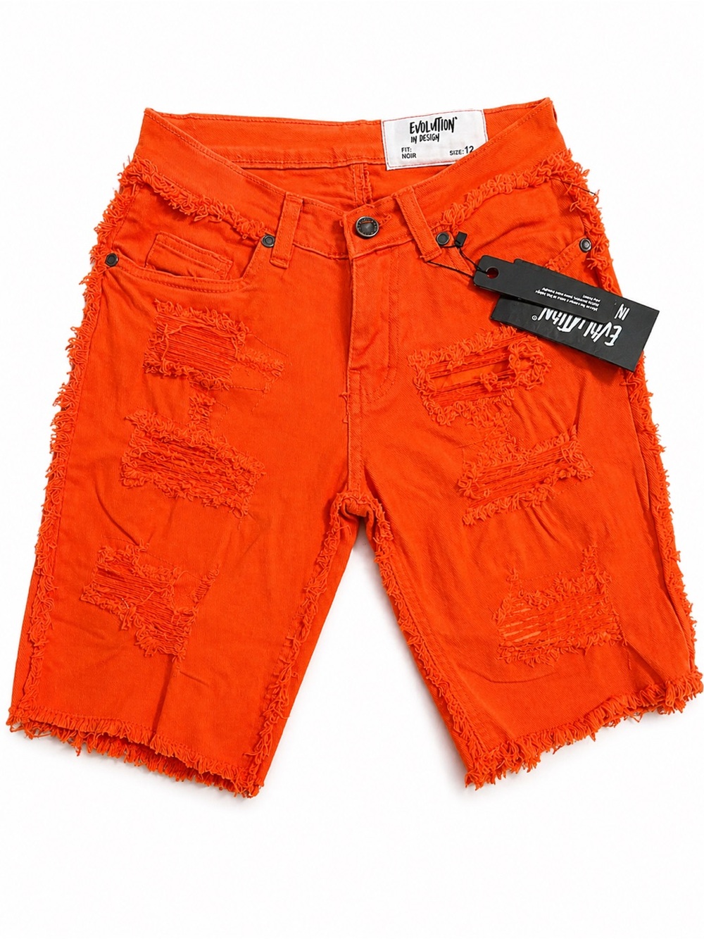 Evolution By Design Orange Distressed Denim Shorts for Boys size 12 (61)